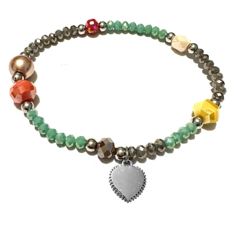 bracciale cuore acciaio donna pietre sfaccettate elastico