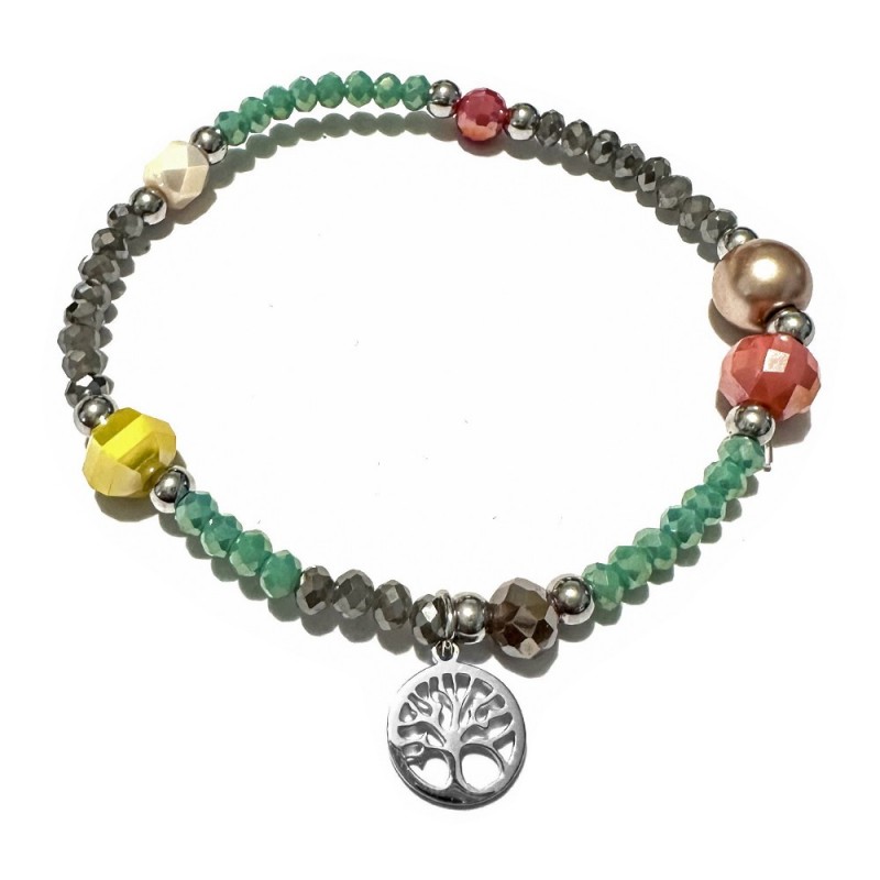 bracciale albero della vita acciaio donna pietre sfaccettate elastico