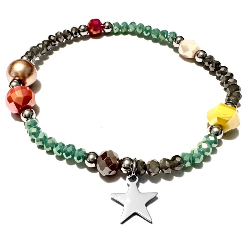 bracciale stellina acciaio donna pietre sfaccettate elastico