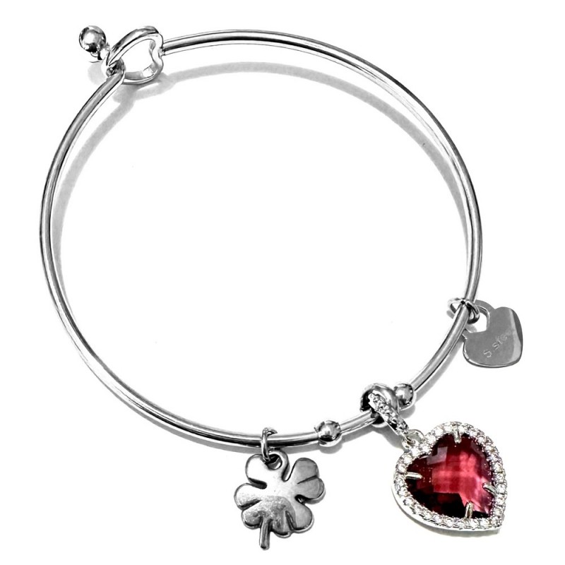 bracciale rigido cuore rosso donna acciaio e strass