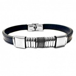 bracciale pelle blu e acciaio uomo