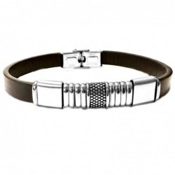 bracciale pelle marrone e acciaio uomo