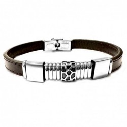 bracciale pelle marrone e acciaio uomo