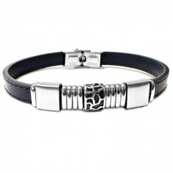 bracciale pelle blu e acciaio uomo
