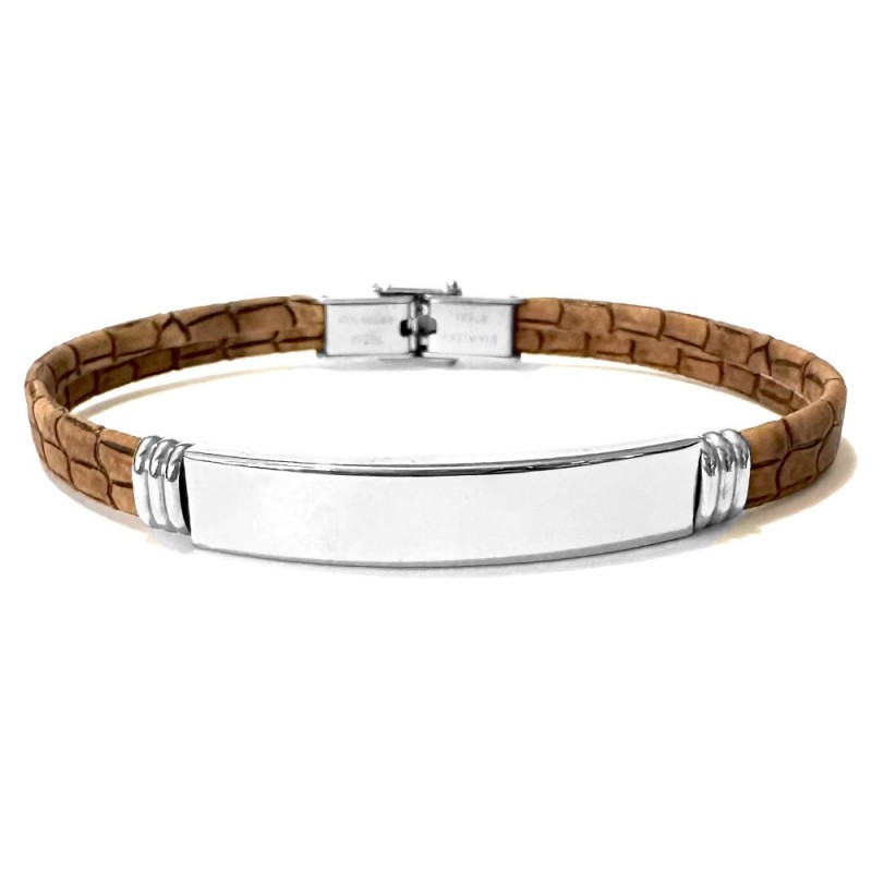 bracciale in pellee piastra in acciaio per incisione