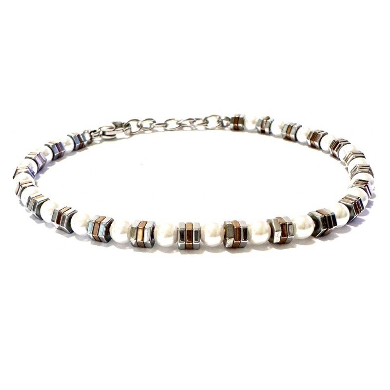 bracciale uomo perle ed esagoni in acciaio