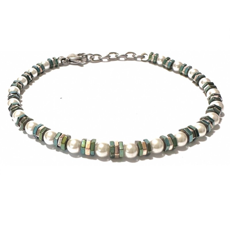 bracciale uomo perle ed esagoni in acciaio