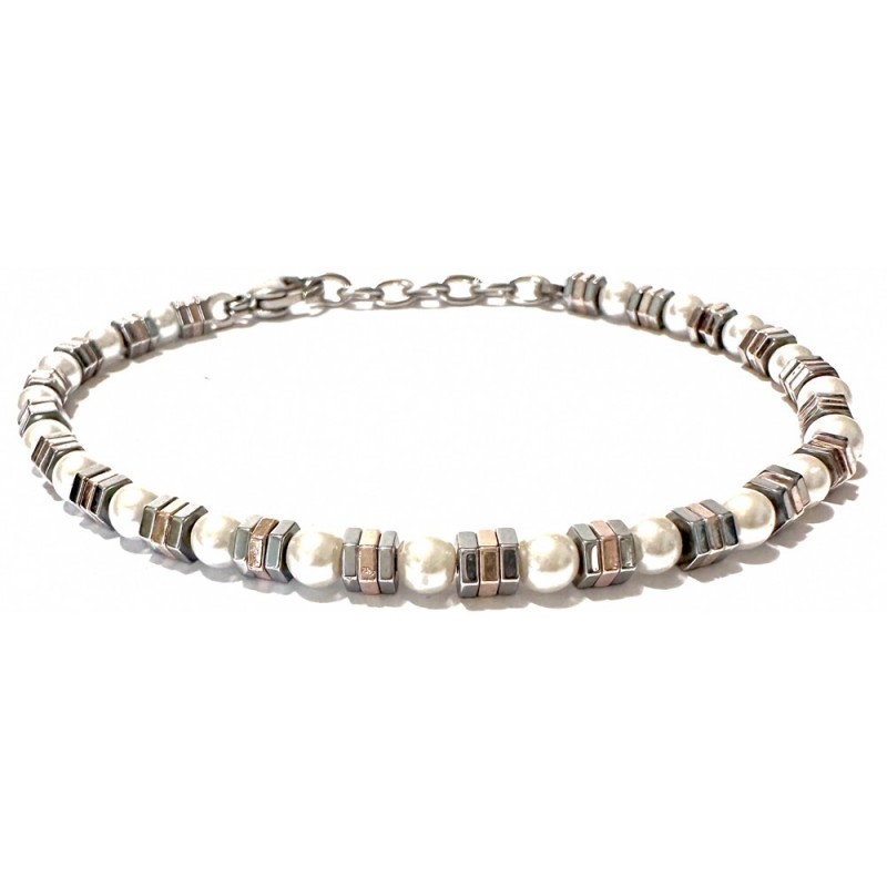 bracciale uomo perle ed esagoni in acciaio