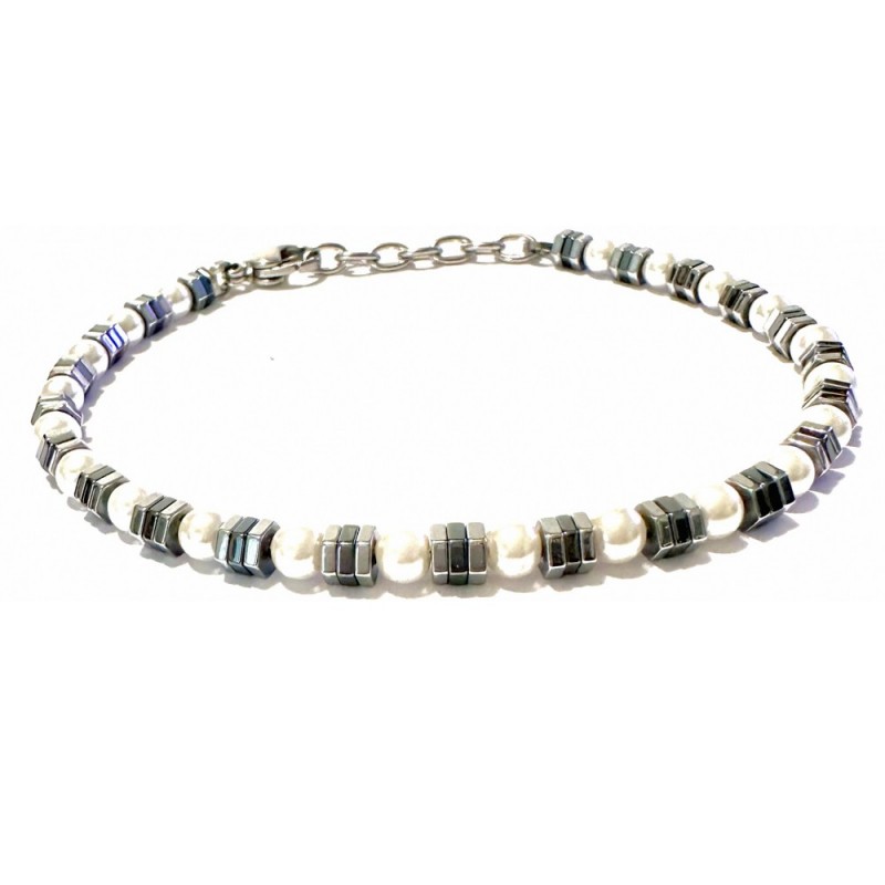 bracciale uomo perle ed esagoni in acciaio