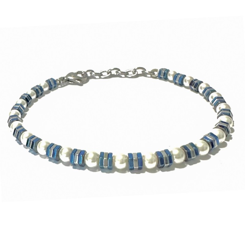 bracciale uomo perle ed esagoni in acciaio