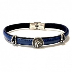 bracciale in pelle blu con volto di maria