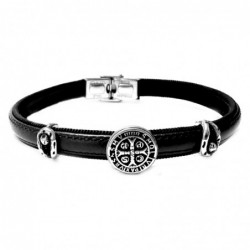bracciale in pelle con elemento croce al centro