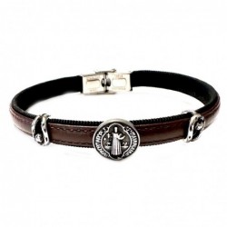 bracciale in pelle con elemento santo al centro