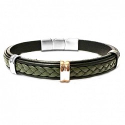 bracciale pelle uomo con elementi in acciaio