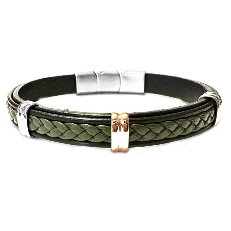 bracciale pelle uomo con elementi in acciaio