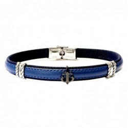bracciale con ancora uomo pelle blu e acciaio