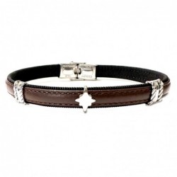 bracciale con rosa dei venti uomo pelle marrone e acciaio
