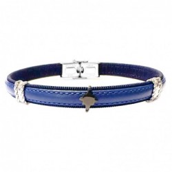 bracciale con rosa dei venti uomo pelle blu e acciaio