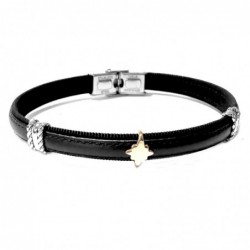 bracciale con rosa dei venti uomo pelle nera e acciaio