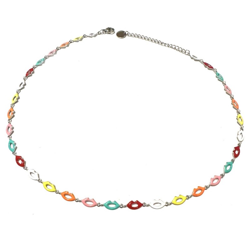 collana donna labbra acciaio dorato e smalti