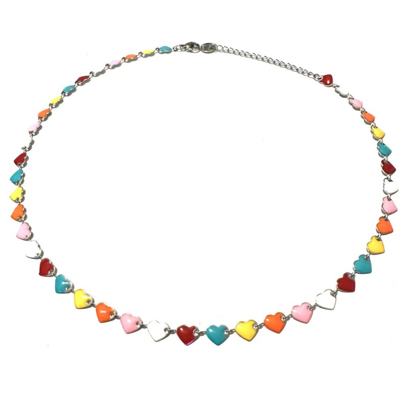 collana donna cuoricini acciaio dorato e smalti