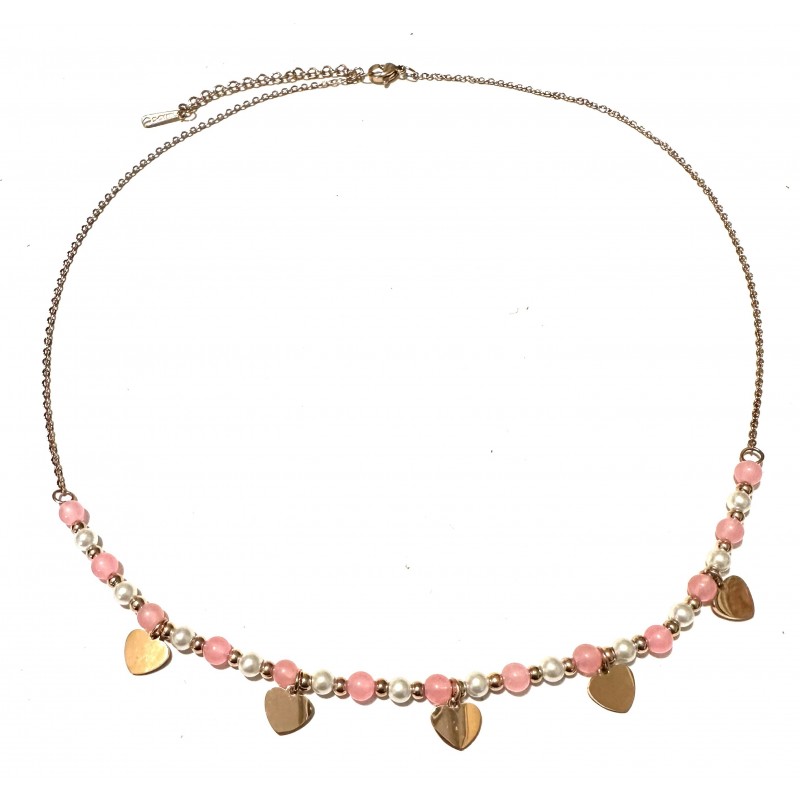 collana cuoricini donna acciaio ramato e pietre