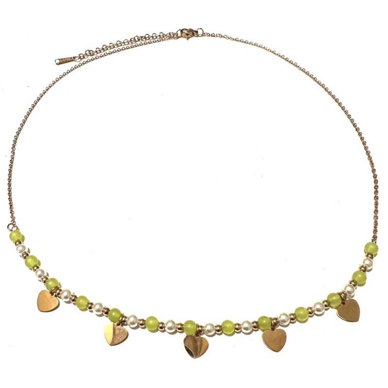 collana cuoricini donna acciaio ramato e pietre