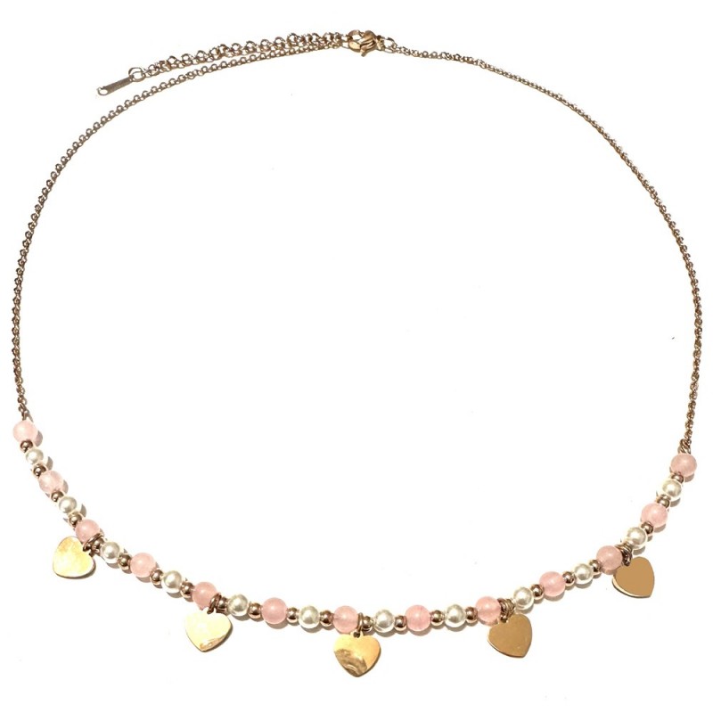 collana cuoricini donna acciaio ramato e pietre