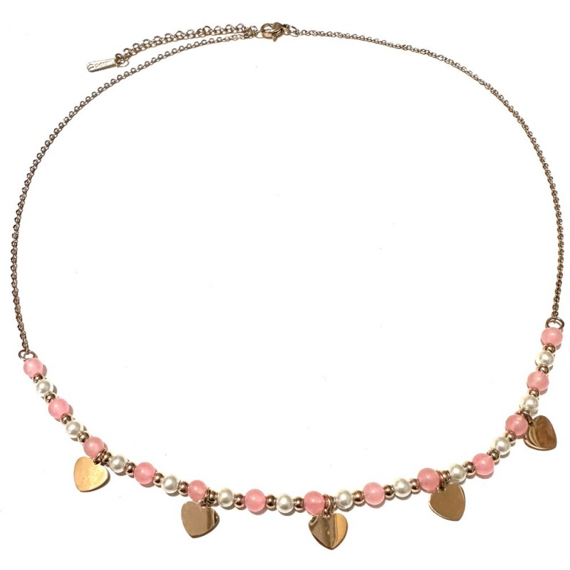 collana cuoricini donna acciaio ramato e pietre