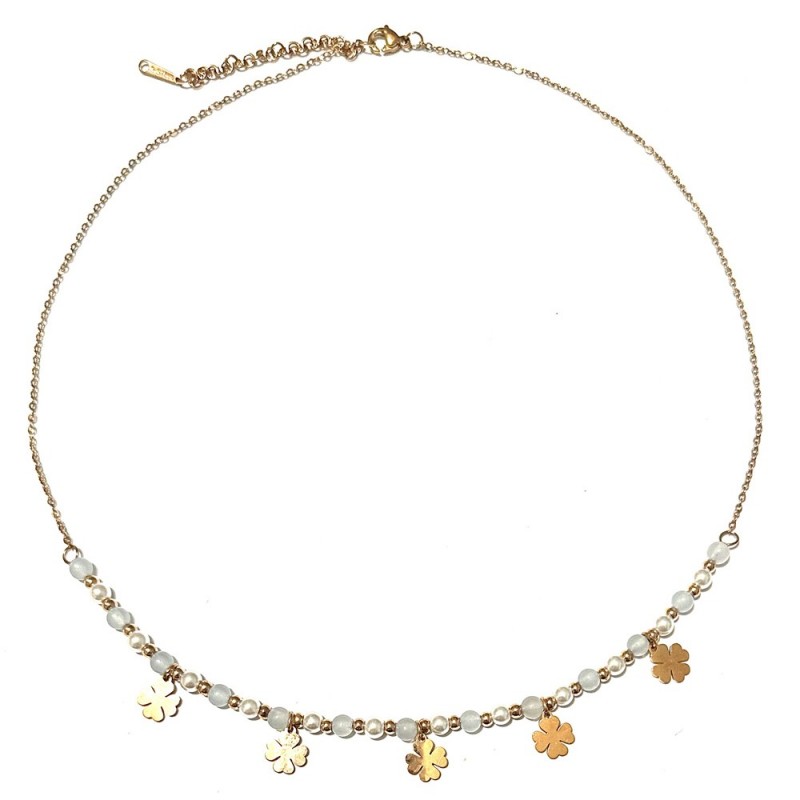 collana quadrifogli donna acciaio ramato e pietre