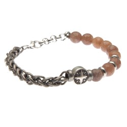 bracciale uomo con rosa dei venti in acciaio e pietre