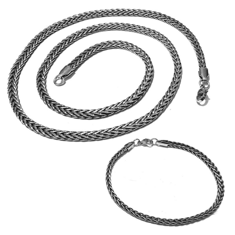 parure uomo collana bracciale acciaio brunito