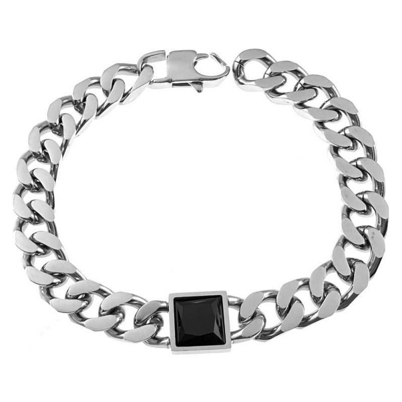 bracciale uomo grumetta acciaio con quadrato nero