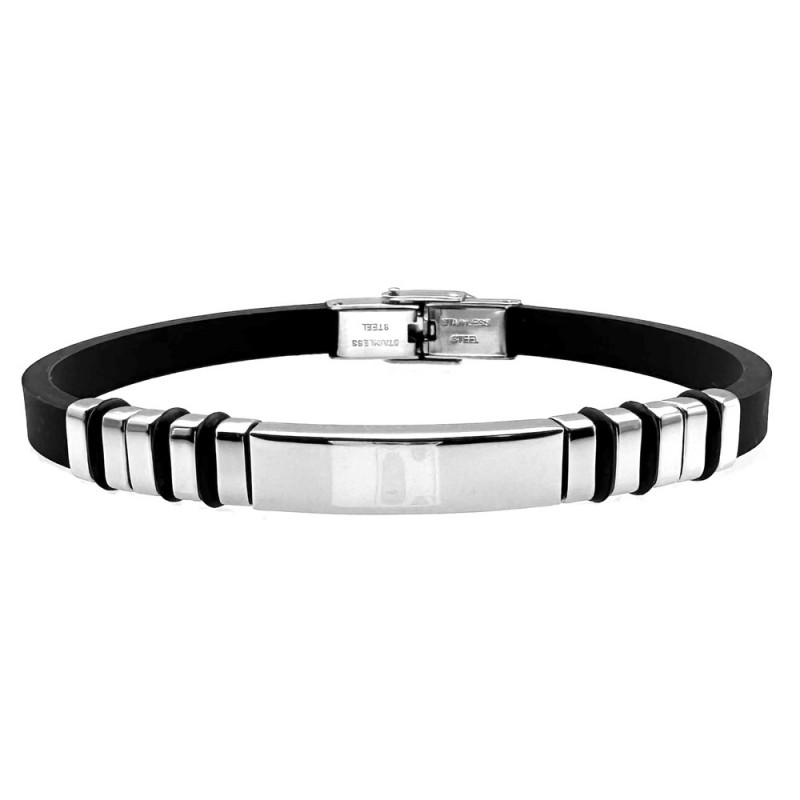 bracciale caucciu acciaio uomo con piastra