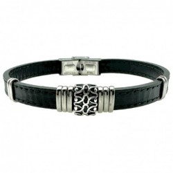 bracciale uomo in pelle inserti in acciaio