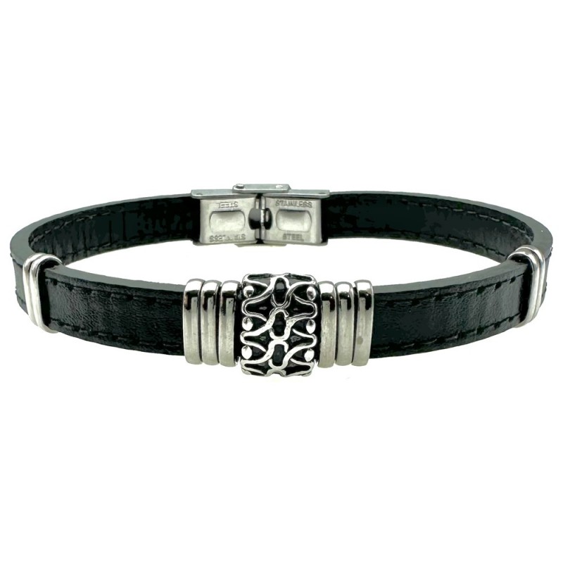 bracciale uomo in pelle inserti in acciaio