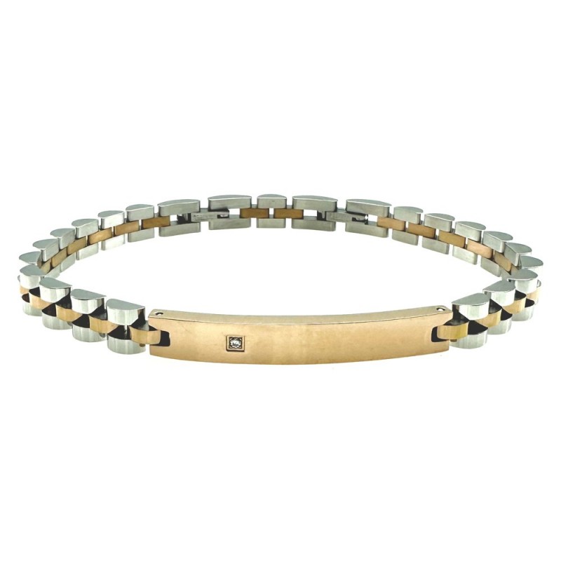 bracciale uomo acciaio con piastra e strass