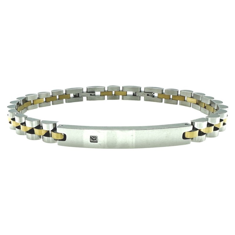bracciale uomo acciaio con piastra e strass