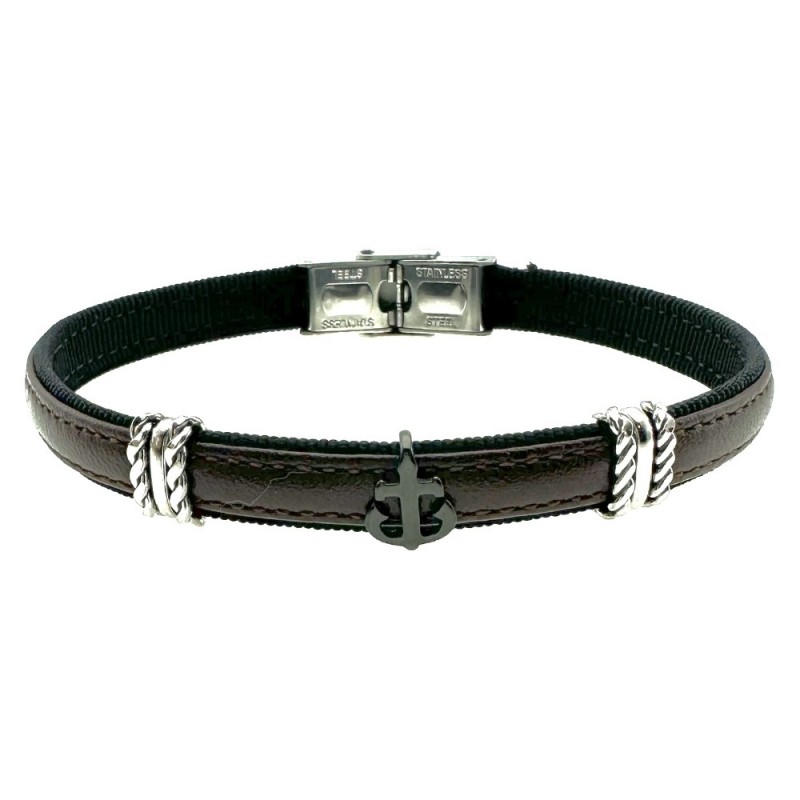 bracciale in pelle con ancora uomo