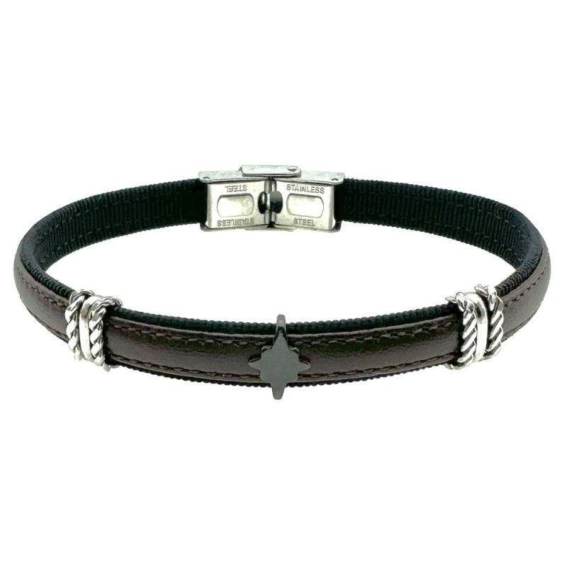 bracciale in pelle con rosa dei venti uomo