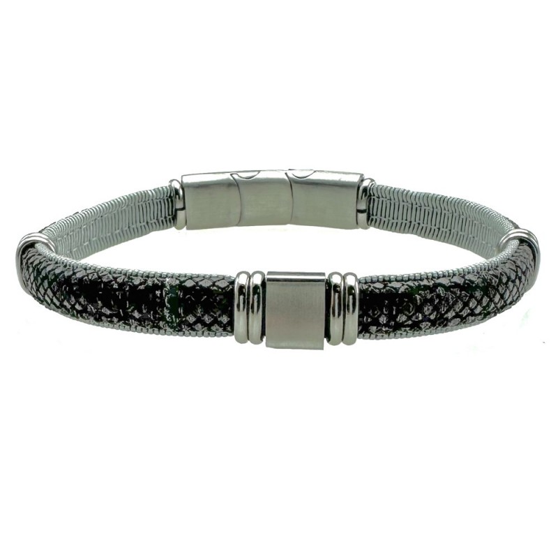 bracciale in pelle pitonata grigia uomo
