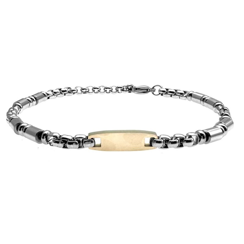 bracciale con piastrina uomo acciaio e catena tubolare