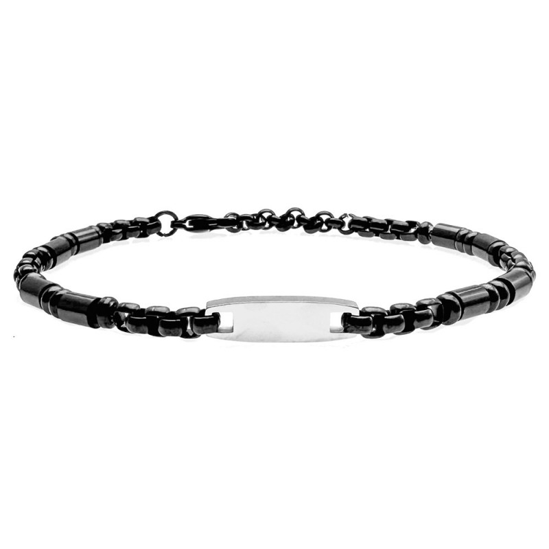 bracciale con piastrina uomo acciaio e catena tubolare