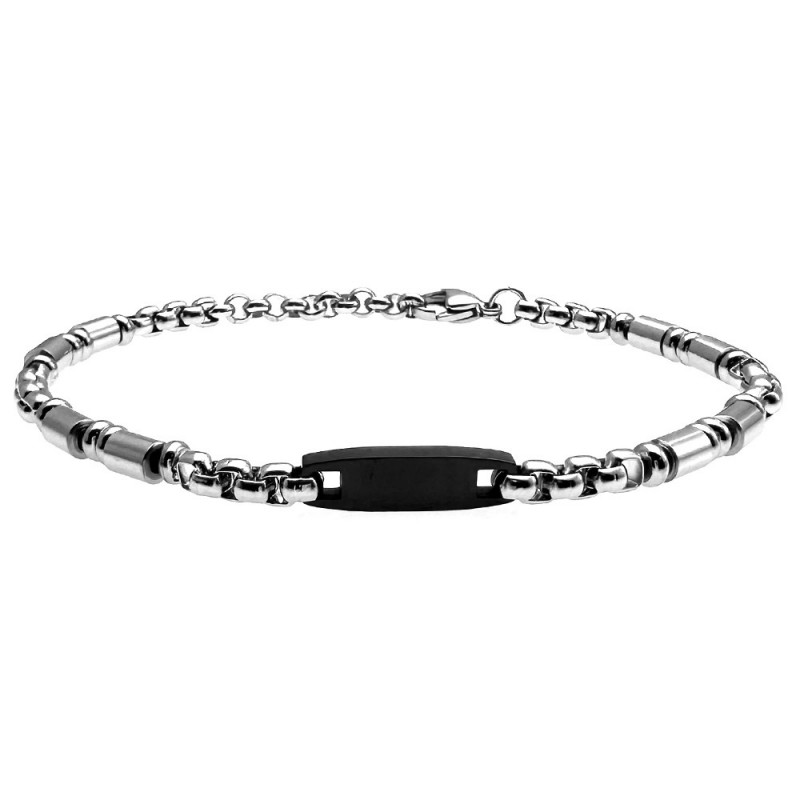 bracciale con piastrina uomo acciaio e catena tubolare