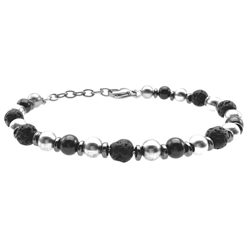 bracciale uomo acciaio e pietre dure