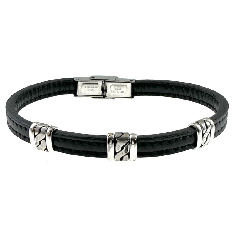 bracciale pelle uomo elementi in acciaio