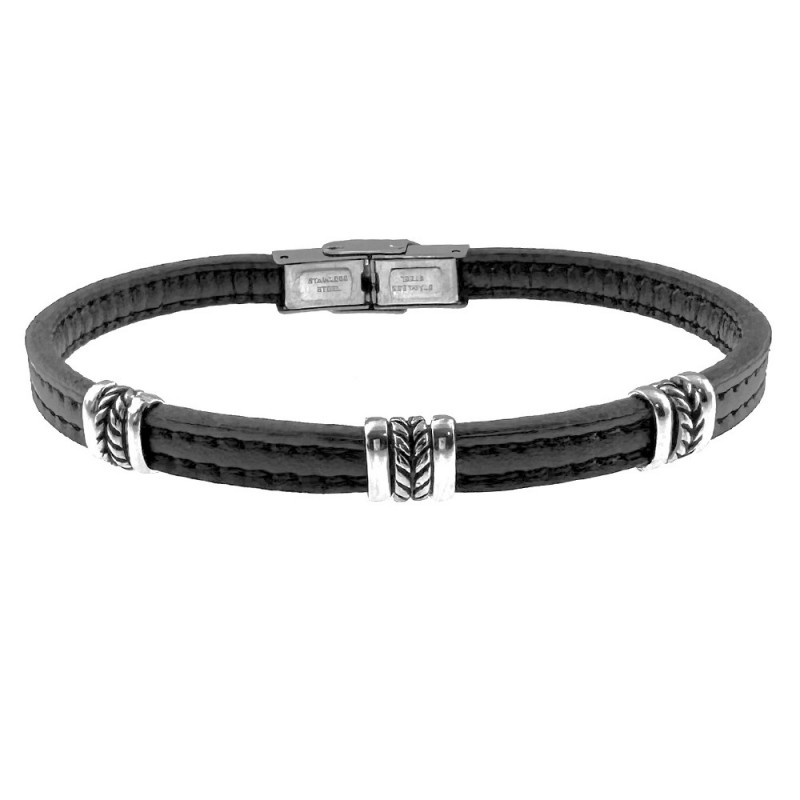 bracciale pelle uomo elementi in acciaio