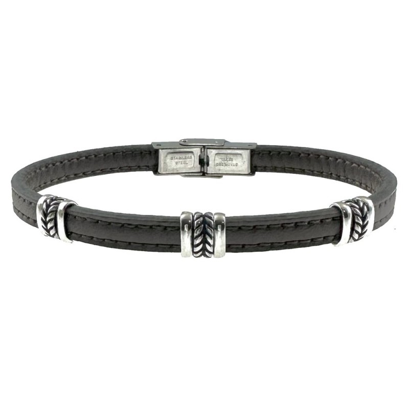 bracciale pelle uomo elementi in acciaio