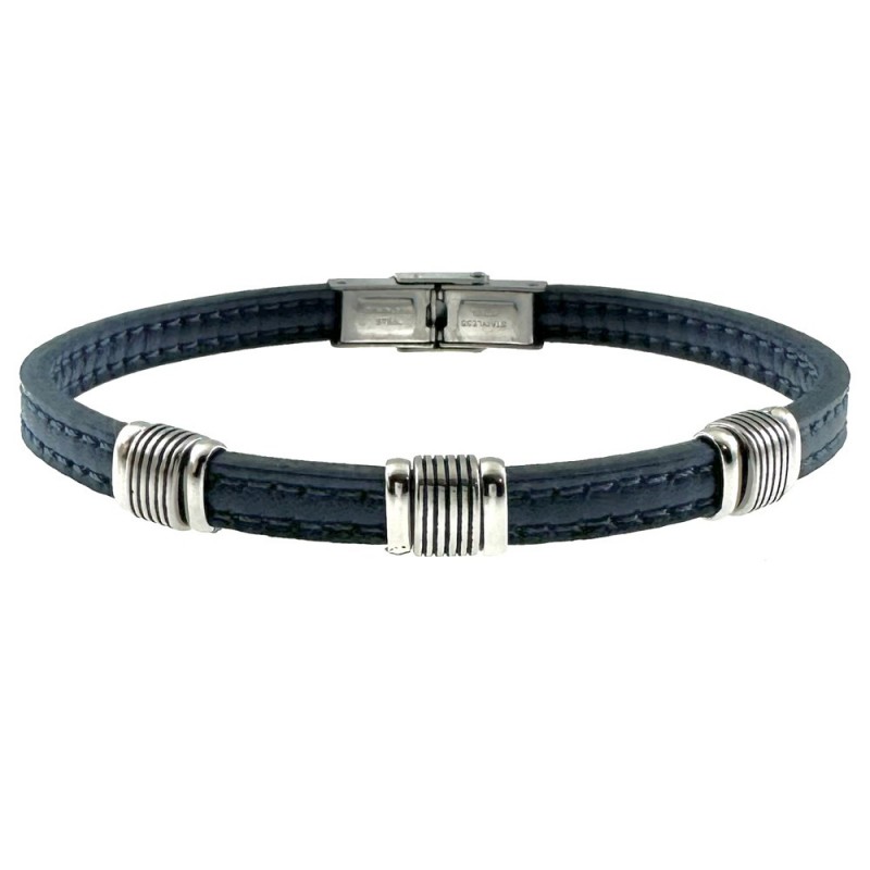 bracciale pelle uomo elementi in acciaio