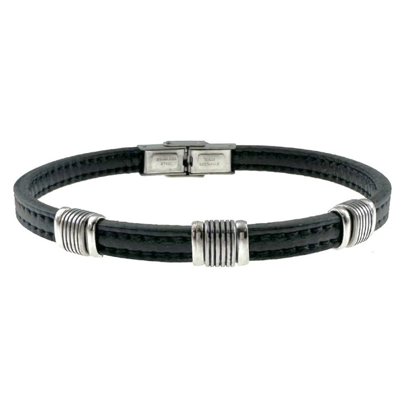 bracciale pelle uomo elementi in acciaio